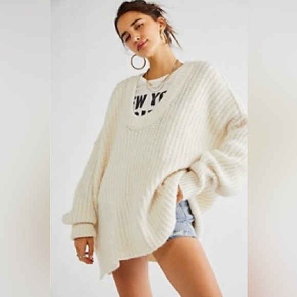 Free People Slouchy Oversized Scoop Neck Pullover Sweater XS - Picture 4 of 11